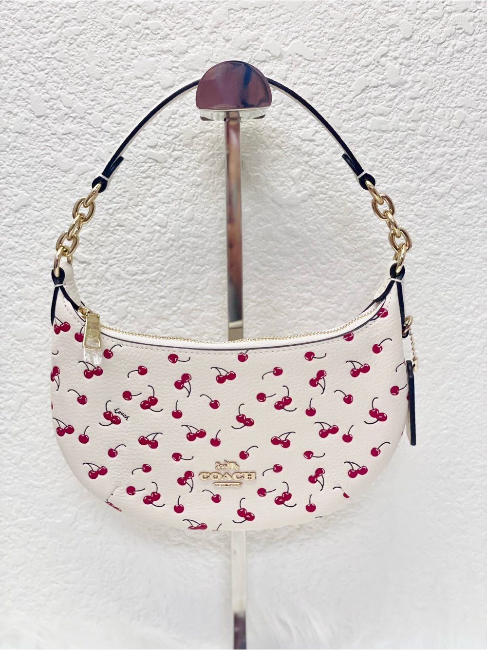 NWT COACH Mini Payton Shoulder Bag Cherry Print Pebble Leather CFD04 Chalk Multi